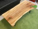 Sycamore Live Edge Coffee Table with Steel Hairpin Legs | Tables by Carlberg Design. Item made of wood with steel works with minimalism & country & farmhouse style
