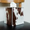 Dark Brown and White Spotted Hair-On-Hide Leather Tissue Box Cover | Toiletry in Storage by Vantage Design