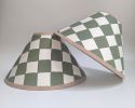 Green & Cream Checkerboard Hand Painted Coolie Lampshade | Table Lamp in Lamps by Rosie Gore. Item composed of paper