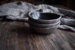 Set of 4 breakfast bowls - Black on grey matte handmade | Dinnerware by Laima Ceramics. Item composed of stoneware compatible with minimalism and rustic style