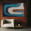 Large Abstract Mid Century Modern Painting Navy Blue White | Oil And Acrylic Painting in Paintings by Berez Art. Item composed of canvas in minimalism or mid century modern style