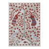 Vintage White Folk Art Pictorial Suzani From Uzbekistan, Tre | Tablecloth in Linens & Bedding by Vintage Pillows Store