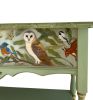 Hand-Painted Woodland Scene Solid Wood Narrow Console Table, Custom Art Furniture, Sage Green Finish | Tables by Birds and Gardens Inc. Item made of wood works with country & farmhouse & eclectic & maximalism style