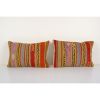 Tribal Couch Lumbar, Vintage Striped Turkish Kilim Pillow | Cushion in Pillows by Vintage Pillows Store. Item composed of cotton