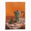 Moka Pot and Spider Plant Art Print, Coffee Still Life Wall Art, Kitchen Decor | Prints in Paintings by The Ugly Cat Studio