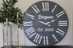 Large Customized Grey Wall Clock | Decorative Objects by Hazel Oak Farms. Item composed of wood