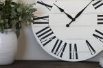 30" White Farmhouse wall clock - In-stock | Ornament in Decorative Objects by Hazel Oak Farms. Item made of wood
