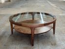 Modern Round Wood Coffee Table with Glass Top, USA made | Tables by Marco Bogazzi