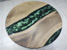 Custom 30" Diameter, Round Dark Walnut Wood, Metallic Green | Dining Table in Tables by LuxuryEpoxyFurniture. Item composed of wood and synthetic