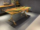 Green Epoxy Resin Table, Modern Dining Table | Tables by Tinella Collection. Item made of walnut & metal compatible with contemporary and modern style