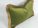 green and gold pillow // gold fringed pillow // green | Pillows by velvet + linen