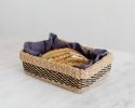 Woven Catchall Storage Tray | Stripe Noir | Decorative Tray in Decorative Objects by NEEPA HUT. Item made of fiber