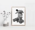 Wales Print, Welsh Map Wall Art, Black and White Drawing | Prints by Carissa Tanton. Item composed of paper