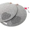 Round, modern grey felt placemats with heart. Set of 2 | Tableware by DecoMundo Home. Item composed of fabric and aluminum in minimalism or mid century modern style