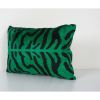 Green Tiger Ikat Velvet Pillow, Handloom Silk Lumbar Cushion | Pillows by Vintage Pillows Store