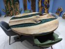 Custom 72 " Round Walnut Wood | Green Epoxy Dining Table | Tables by LuxuryEpoxyFurniture. Item composed of wood & synthetic