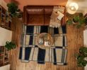 Handtufted Irregular Shape Rug, Navy Blue Beige Geometric Carpet, Modern Abstract Area Rug | Rugs by Krafcreation. Item composed of cotton compatible with boho and contemporary style