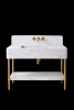 Carrara White Marble Vanity with Brass Legs and Shelf | Work by Vero Marble