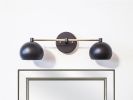 2-Light Vanity Mirror Sconce - Brushed Brass & Matte Black | Sconces by Retro Steam Works. Item made of brass