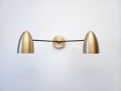 Bathroom Vanity Wall Double Sconce - Satin Brass Light | Sconces by Retro Steam Works. Item composed of brass in mid century modern or contemporary style
