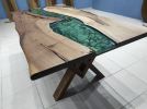 Living Room Epoxy Resin River Table, Live Edge Walnut Dining | Dining Table in Tables by LuxuryEpoxyFurniture. Item made of wood with synthetic