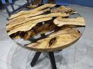 Custom 30" Diameter, Round Olive Wood, Clear Epoxy Dining | Dining Table in Tables by LuxuryEpoxyFurniture. Item made of wood with synthetic