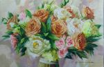 Bridal flowers painting beige yellow canvas original art, Cu | Oil And Acrylic Painting in Paintings by Natart. Item composed of canvas and synthetic