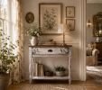 Hand-Painted Solid Wood Bird Console Table – Whitewashed Entryway Console, One-of-a-Kind Functional Art | Tables by Birds and Gardens Inc. Item made of wood works with contemporary & country & farmhouse style