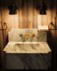 Calacatta Monet Marble Sink with Backsplash | Water Fixtures by AYMARBLEDESIGN LLC