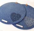 Modern Felt Navy blue round placemats. Set of 2 | Tableware by DecoMundo Home. Item composed of fabric and aluminum in minimalism or coastal style