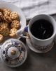 Elephant Mug with Lid & Saucer: Hand-Painted, Gold Accents | Drinkware by Artisan Homeware. Item made of ceramic