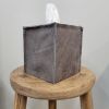 Worn Grey Matte Leather Single Tissue Box Cover | Toiletry in Storage by Vantage Design