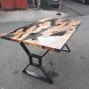 Custom Live Edge Epoxy Resin Dining Table | Tables by Ironscustomwood. Item made of wood with metal