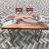 Custom Clear Live Edge Epoxy Walnut Dining Table | Tables by Ironscustomwood. Item made of walnut with metal