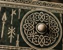 Forest Green Bone Inlay Nightstand, Celtic Medallion Boho Bedside Table | Storage by IKKAZA