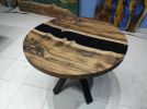 Custom 38 " Round Dark Walnut Wood | Black Epoxy Dining | Dining Table in Tables by LuxuryEpoxyFurniture. Item composed of wood & synthetic