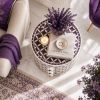 Handmade Bone Inlay Round Eclectic Nightstand, Purple Moroccan 3 Drawer Bedside Table | Storage by IKKAZA