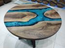 40" Walnut Diameter Round Turquoise White River Epoxy Table | Dining Table in Tables by LuxuryEpoxyFurniture. Item made of wood & synthetic
