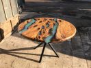 Round Olive Epoxy Table, Blue Circle Epoxy Resin Table | Coffee Table in Tables by Tinella Collection. Item composed of wood & synthetic compatible with coastal and mediterranean style