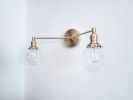 2-Light Vanity Mirror Sconce - Brushed Brass Modern | Sconces by Retro Steam Works. Item made of brass with glass
