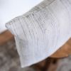 Navy Striations on Beige Linen Lumbar Pillow 14x20 | Pillows by Vantage Design