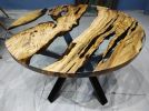 Custom 48 " Diameter Round Olive Wood | Epoxy Resin Dining | Dining Table in Tables by LuxuryEpoxyFurniture. Item composed of wood and synthetic