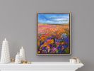 Rainy Pink Flower Field | Oil And Acrylic Painting in Paintings by Checa Art. Item composed of canvas