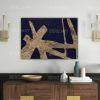 Large Gold Leaf Art Metal Shine Navy Blue Wall Art 3D | Oil And Acrylic Painting in Paintings by Berez Art. Item made of canvas works with minimalism & contemporary style