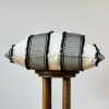 White with Black Stripes and Fringe Tassels Pillow 24x24 | Pillows by Vantage Design