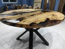 Custom Diameter, Round Olive Wood, Clear Epoxy Dining Table | Tables by LuxuryEpoxyFurniture. Item made of wood with synthetic