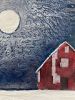 Patchwork Barn Under the Moon | Mixed Media in Paintings by Susan Wallis. Item compatible with contemporary and modern style