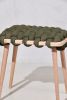 Army Green Vegan Suede Woven Stool | Chairs by Knots Studio. Item made of wood with fabric