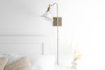 Bedside Light - White Cone Shade - Model No. 1066 | Sconces by Peared Creation. Item composed of brass and glass