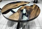 Custom Order 42" Diameter Round Walnut Wood Clear Epoxy | Dining Table in Tables by LuxuryEpoxyFurniture. Item made of wood with synthetic